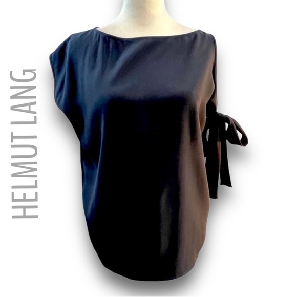 HELMUT LANG deep navy one off shoulder cap sleeve blouse SZ XS - Picture 1 of 9